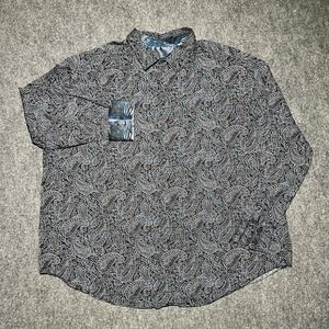Robert Graham Shirt 3XL Mens L/S Button Up Blue Black Paisley Flip Cuff